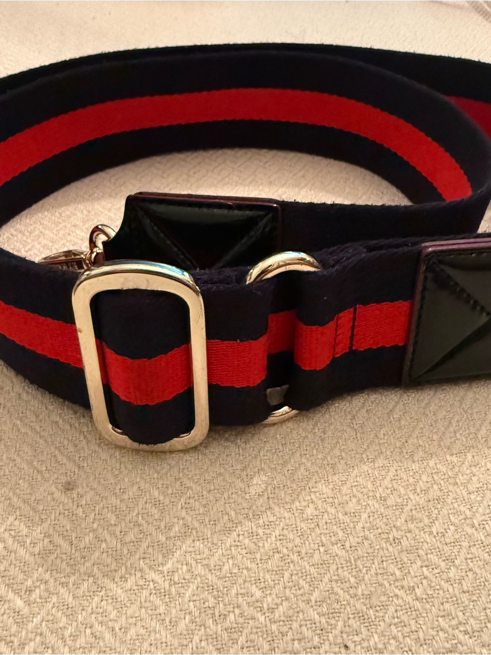 MZ Wallace Navy and Red Striped Webbing Bag Strap